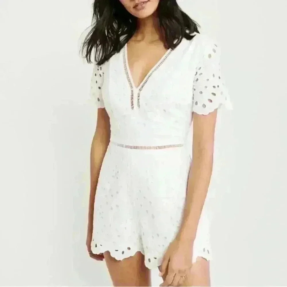 Abercrombie & Fitch White Eyelet Short Sleeve Romper
